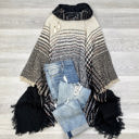 One Size Fits Most Black Herringbone Hooded Poncho