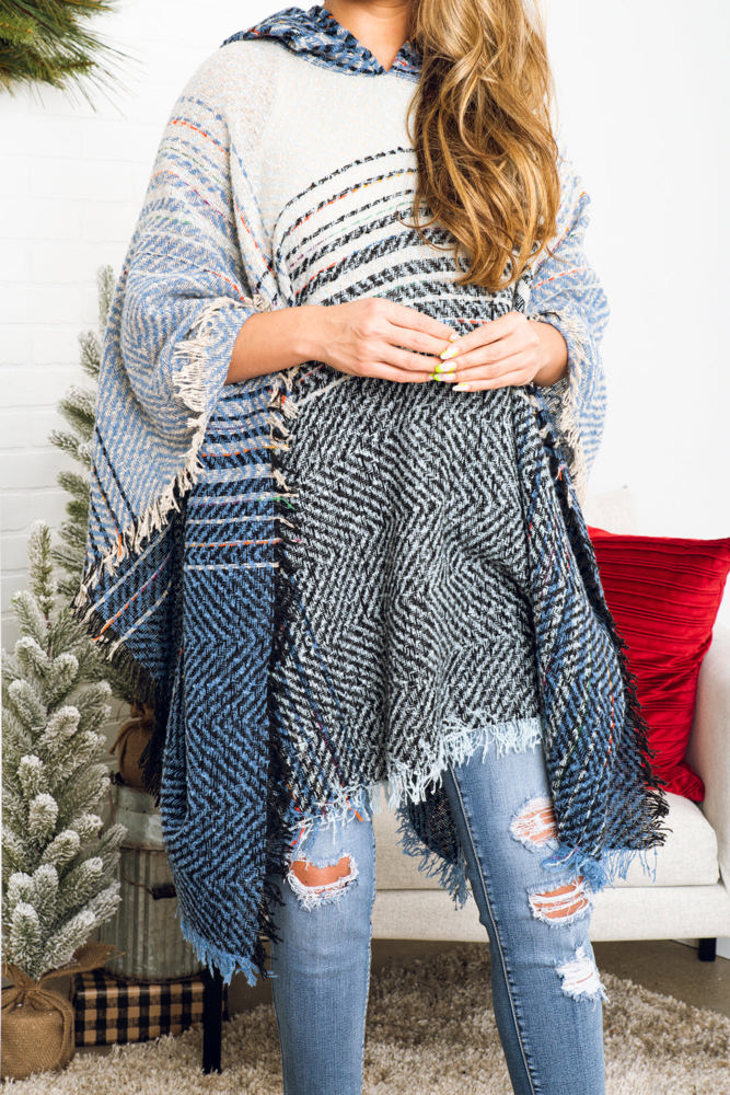 Herringbone Hooded Poncho