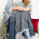 One Size Fits Most Blue Herringbone Hooded Poncho