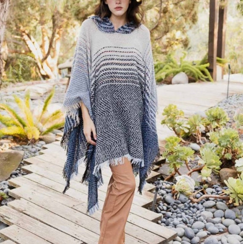 Herringbone Hooded Poncho