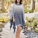 One Size Fits Most Blue Herringbone Hooded Poncho