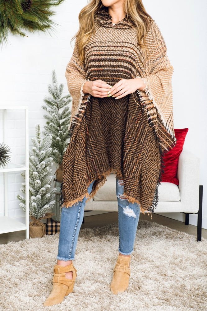 Herringbone Hooded Poncho