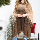 One Size Fits Most Mocha Herringbone Hooded Poncho