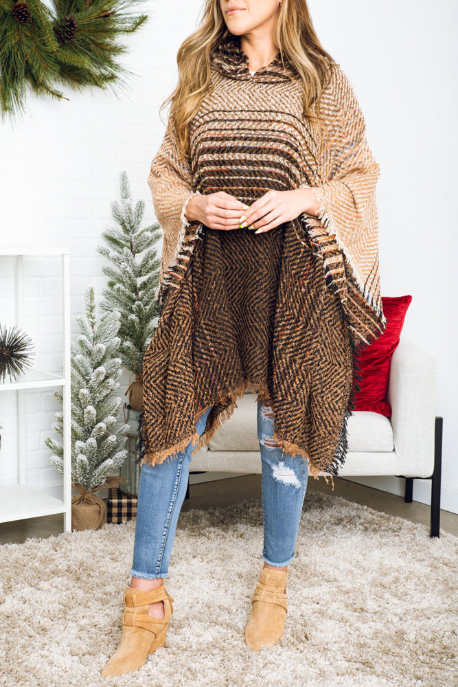 Herringbone Hooded Poncho