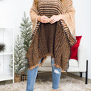 One Size Fits Most Mocha Herringbone Hooded Poncho