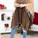 One Size Fits Most Mocha Herringbone Hooded Poncho