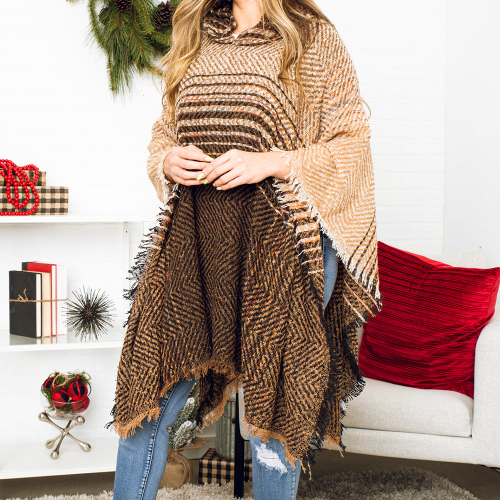 Herringbone Hooded Poncho