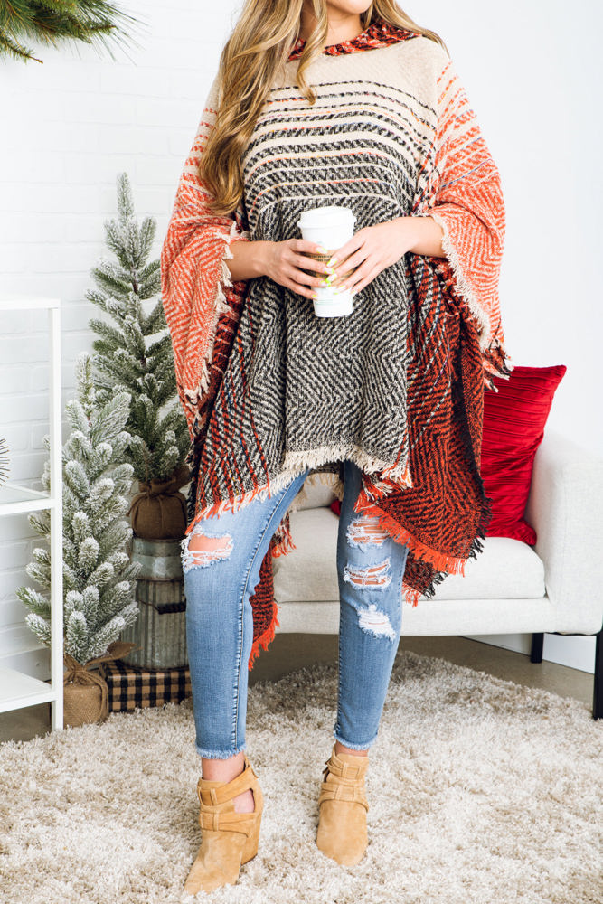 Herringbone Hooded Poncho