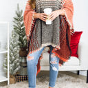 One Size Fits Most Rust Herringbone Hooded Poncho