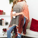 One Size Fits Most Rust Herringbone Hooded Poncho