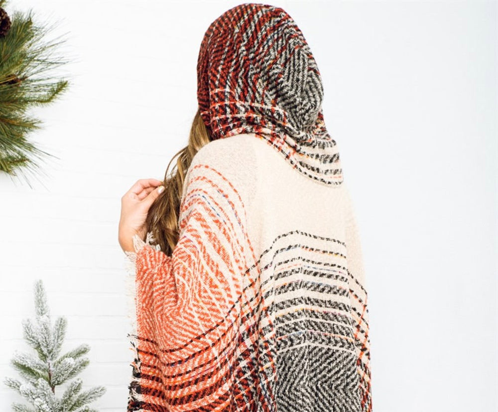 Herringbone Hooded Poncho