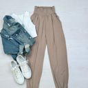 Large Mocha High-Waisted Smocked Lounge Jogger