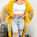 One Size Fits Most Mustard Long sleeve Embroidered Summer Cardigan