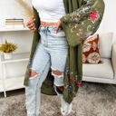 One Size Fits Most Olive Long sleeve Embroidered Summer Cardigan