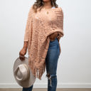 One Size Fits Most Peach Lyssa Scallop Knit Lace Poncho