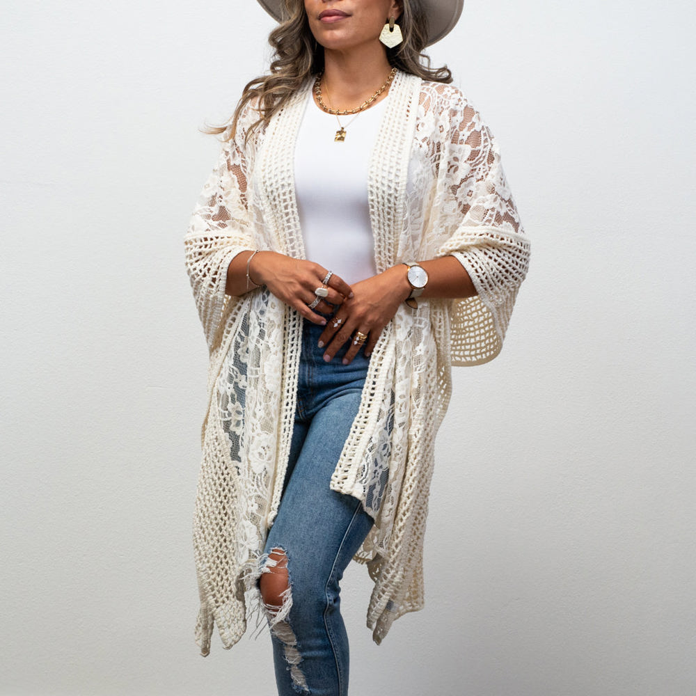 Madison Floral Lace Textured Kimono