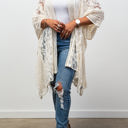 One Size Fits Most Ivory Madison Floral Lace Textured Kimono