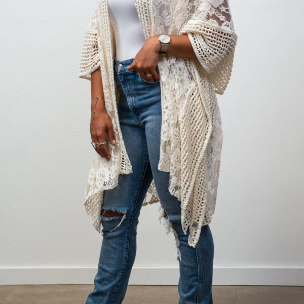 Madison Floral Lace Textured Kimono / Kimonos boho chic