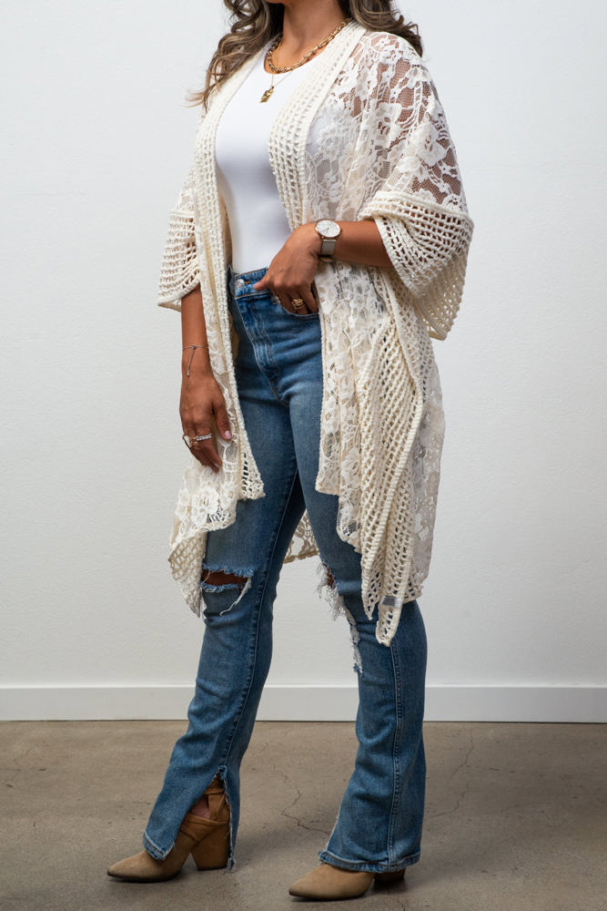 Madison Floral Lace Textured Kimono