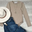 Medium Khaki Mila Long Sleeve Round Neck Bodysuit