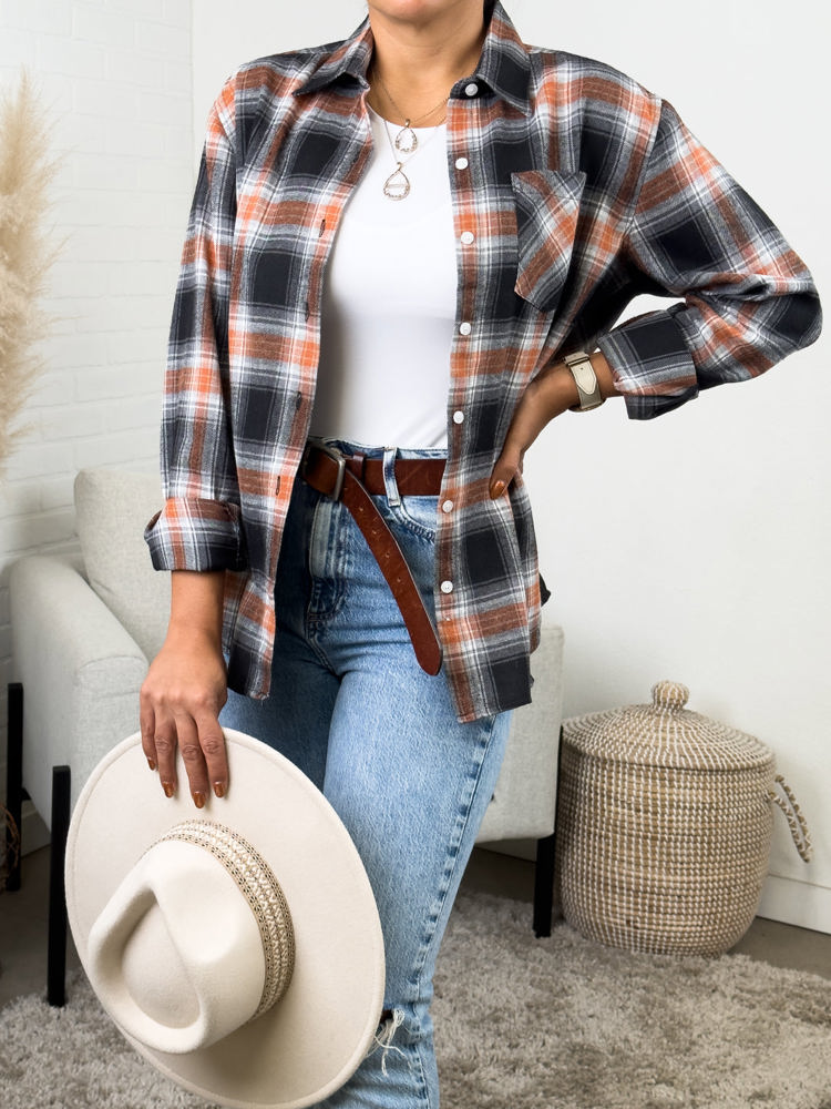 Oversized Long Sleeve Button up Plaid Fall Flannel