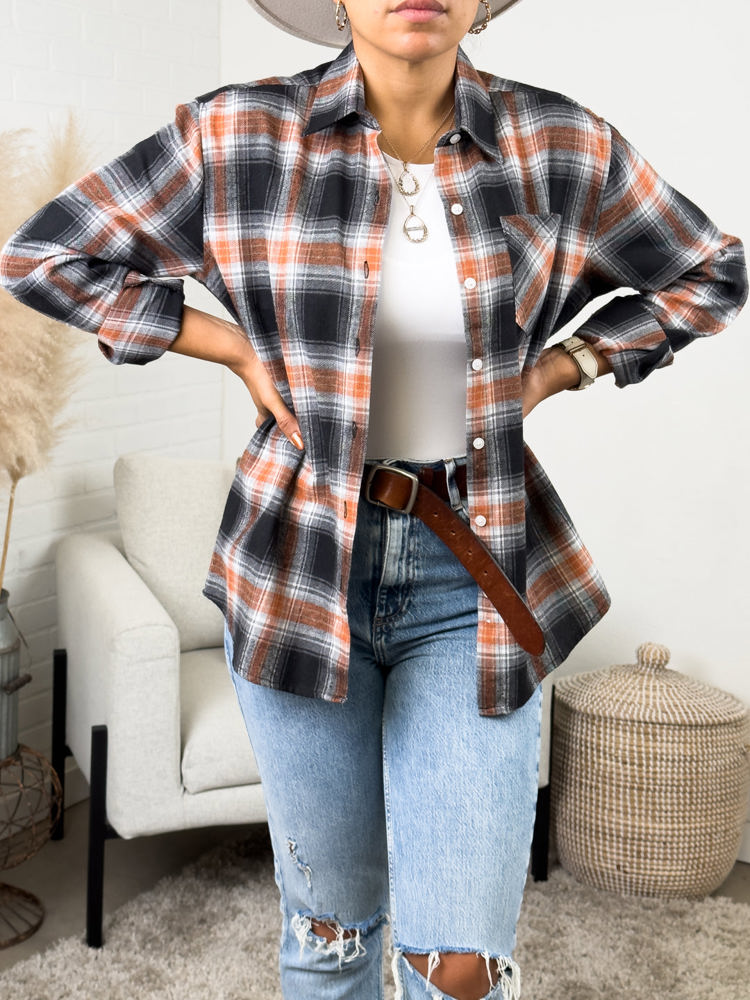 Oversized Long Sleeve Button up Plaid Fall Flannel