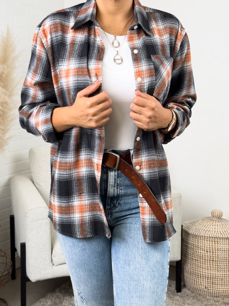 Oversized Long Sleeve Button up Plaid Fall Flannel