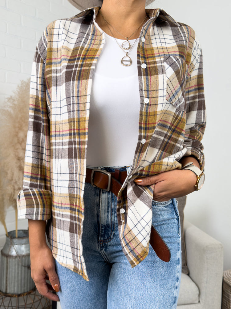 Oversized Long Sleeve Button up Plaid Fall Flannel