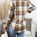 L-XL Caramel Oversized Long Sleeve Button up Plaid Fall Flannel