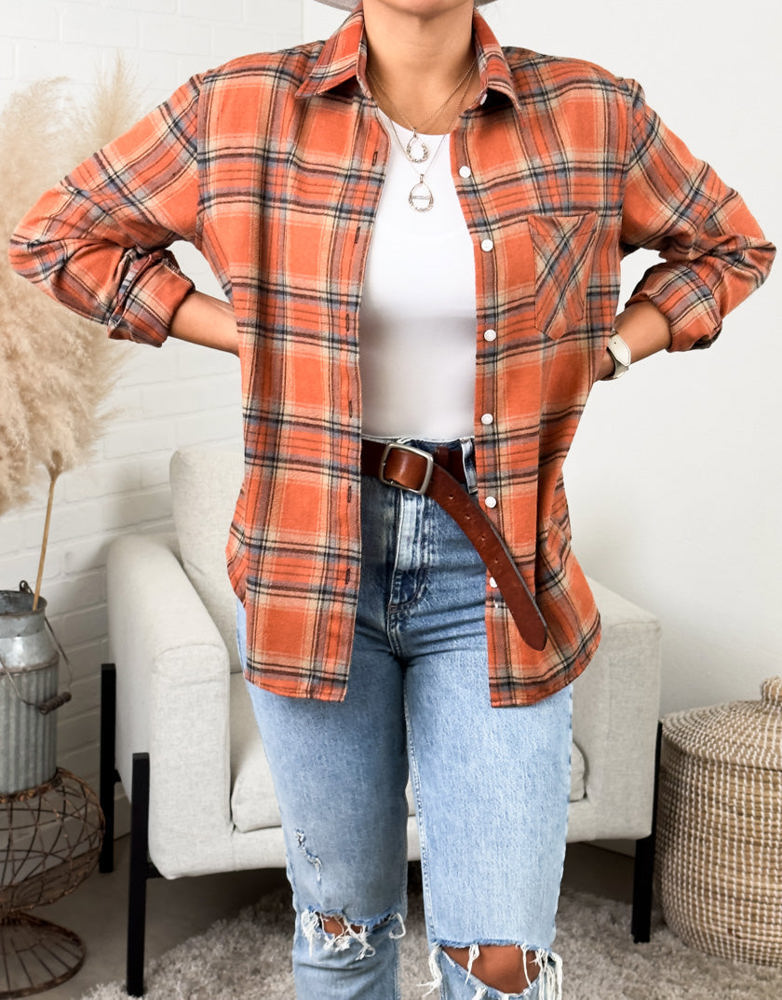 Oversized Long Sleeve Button up Plaid Fall Flannel