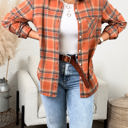 L-XL Pumpkin Oversized Long Sleeve Button up Plaid Fall Flannel