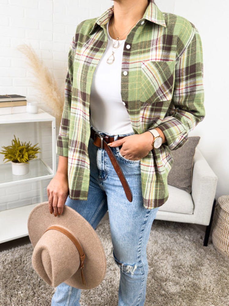 Oversized Long Sleeve Button up Plaid Fall Flannel