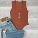 One Size Fits Most Brick V-neck Ribbed Bodysuit