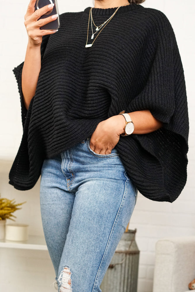 Brooke Ribbed Knit Sleeve Poncho