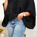 One Size Fits Most Black Brooke Ribbed Knit Sleeve Poncho