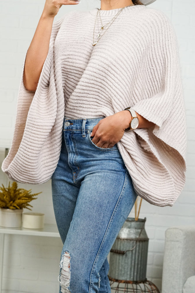 Brooke Ribbed Knit Sleeve Poncho