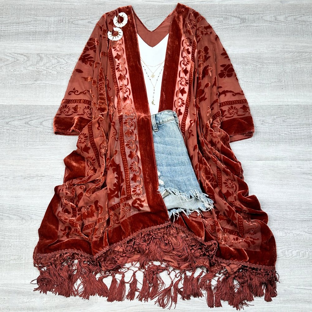 Velvet Mesh Boho Kimono