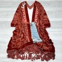 One Size Fits Most Rust Velvet Mesh Boho Kimono