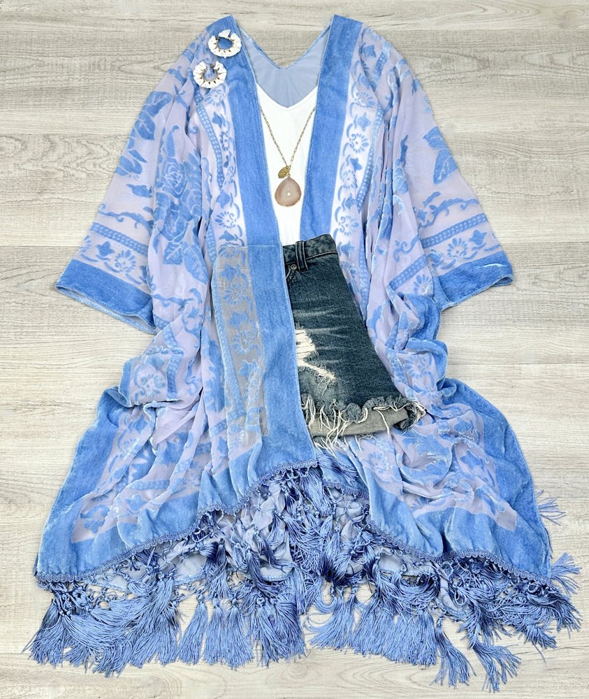 Velvet Mesh Boho Kimono