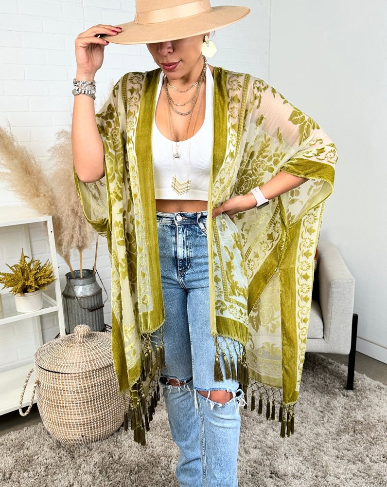 Velvet Mesh Boho Kimono