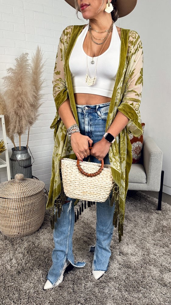 Velvet Mesh Boho Kimono