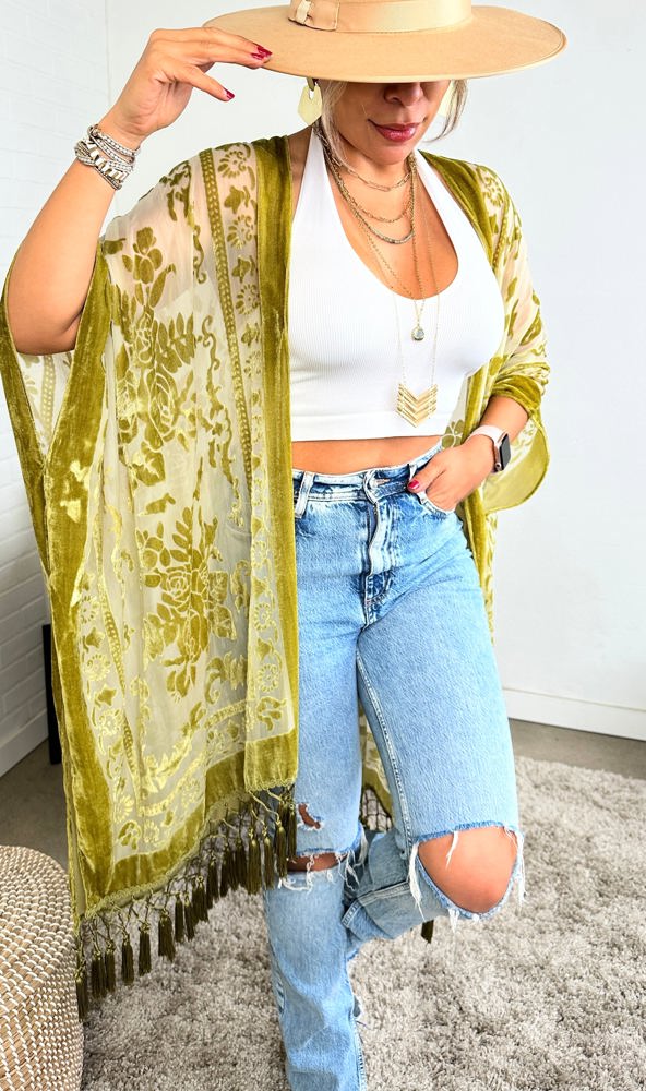 Velvet Mesh Boho Kimono