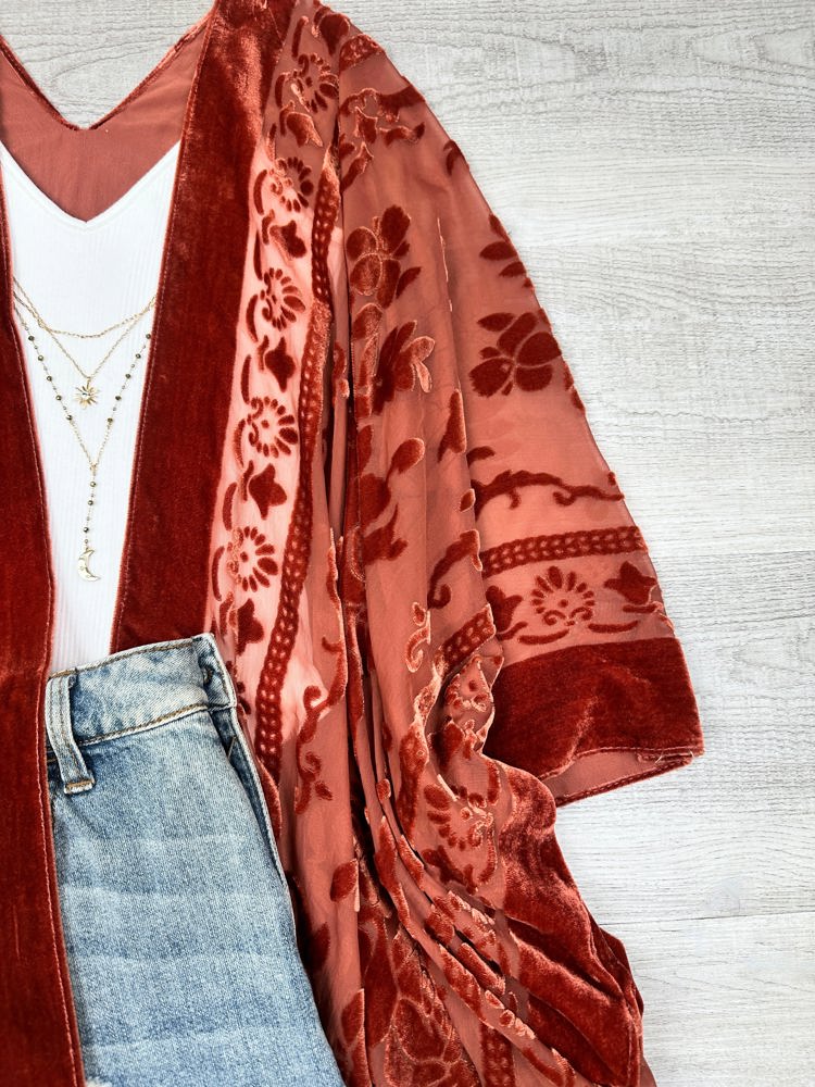 Velvet Mesh Boho Kimono