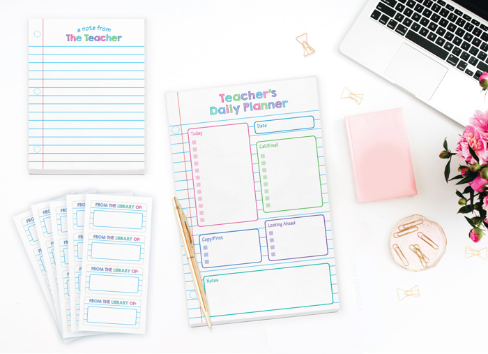 Personalized Teacher Notepad Gift Set | Teacher Planner Pad | Book Labels 