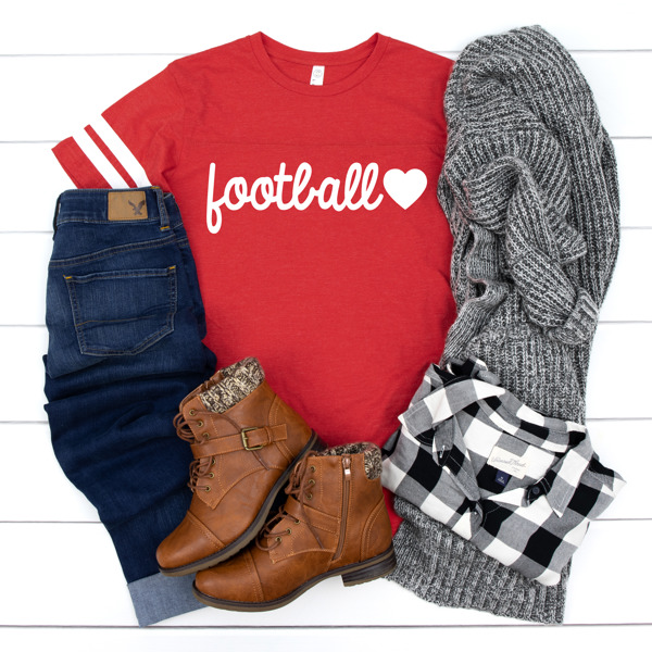 Football Heart Sport Vintage Jersey Tee