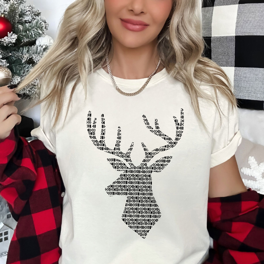 Classic Pattern Christmas Deer Print Bella Canvas Tee