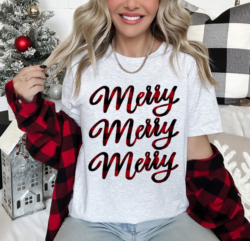 Buffalo Plaid Merry Merry Merry Tee Original Design