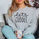 Small Athletic Grey Drop Shoulder Warm and Cozy Bella Canvas Distressed Graphic Let's Cuddle Sweater