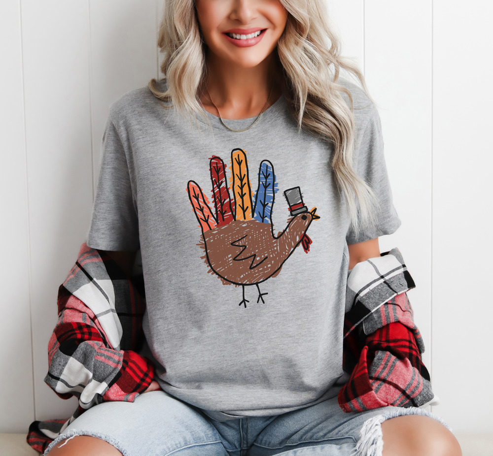 Silly Turkey Hand Thanksgiving Graphic Tee