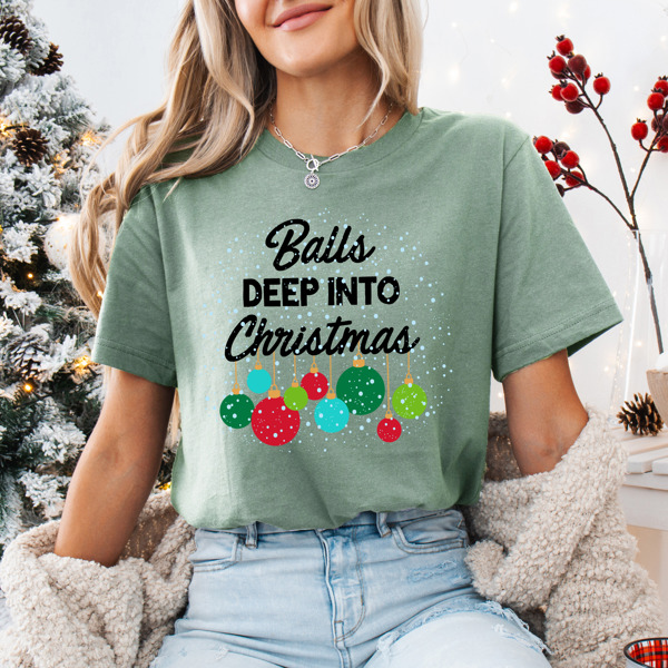 Balls Deep Into Christmas Adult Naughty Humor Bella Canvas Tee